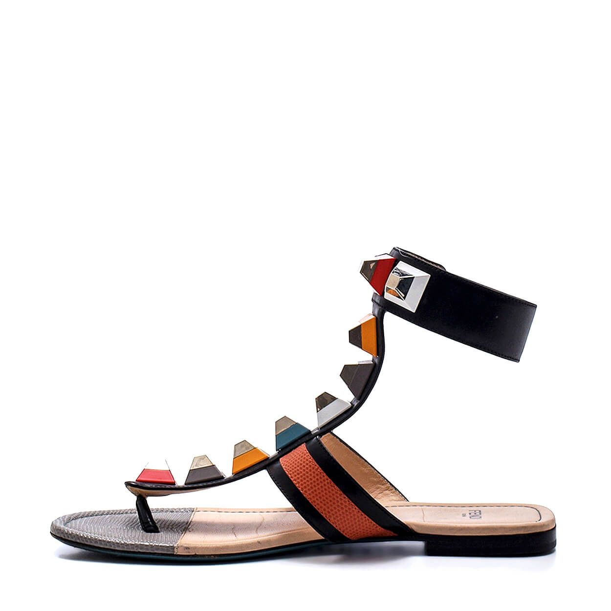 Fendi Multicolor Leather Rainbow Studded Colorblock Gladiator